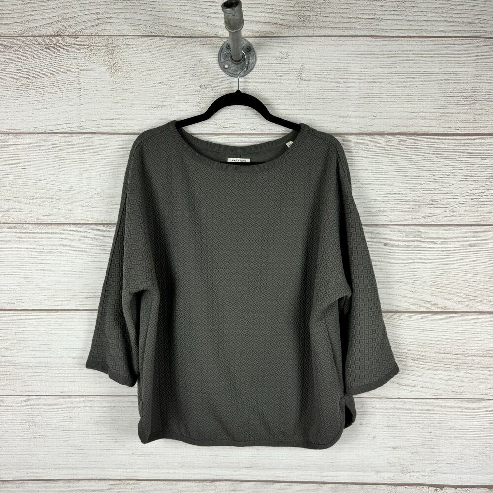 Max Studio Gray Textured Boatneck Top